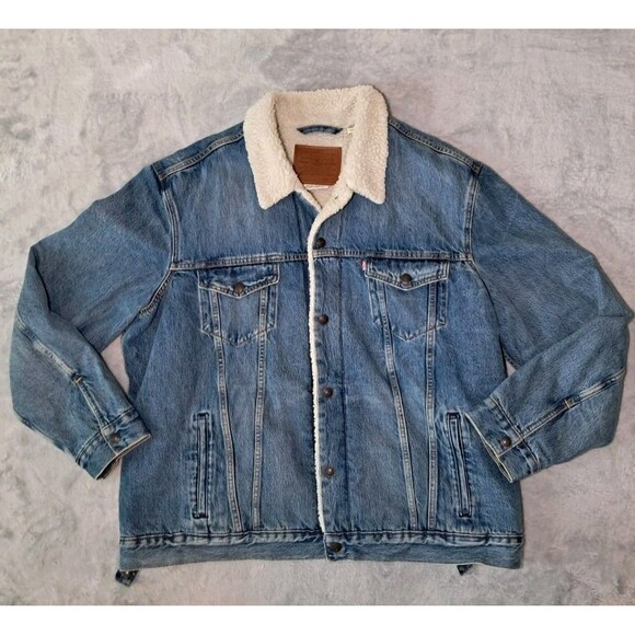 Men's Levis Sherpa Lined Vintage Style Denim Jacket Size 2XL Excellent Condition - Picture 1 of 9